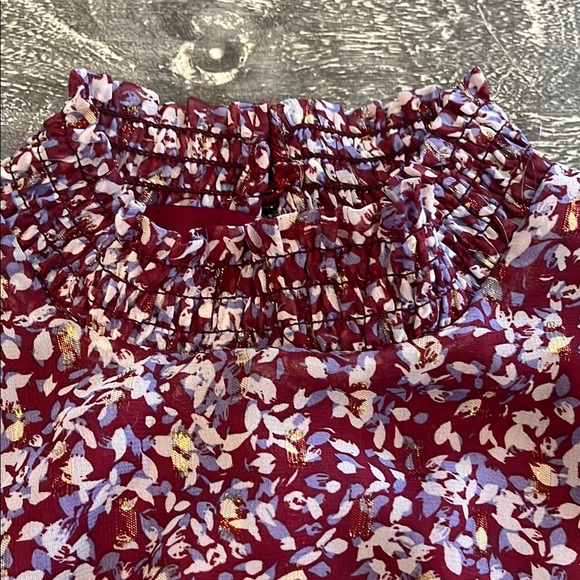 Crystal Doll Small Maroon Short Slewve Floral Mock Neck Dress - Picture 8 of 14